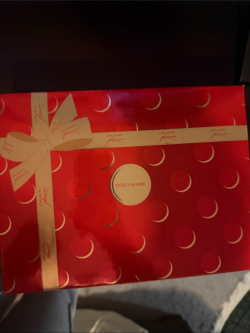Estee Lauder Red Gift Box with Gold Ribbon Accents